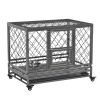 PawHut 365 Heavy Duty Dog Cage Metal Kennel with Wheels Tray and Food Bowl Black