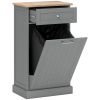 HOMCOM Tilt Out Trash Bin Cabinet, Gray, Freestanding Recycling Can Holder with Drawer