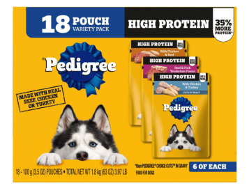 Pedigree High Protein Adult Wet Dog Food Pouches, Variety Pack, 3.5 Oz. Pouches, (18 Pack)