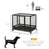 PawHut 36" Heavy Duty Dog Crate with Removable Tray, Lockable Wheels and Double Door, for Medium and Large Dogs, Black