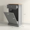 HOMCOM Tilt Out Trash Bin Cabinet, Gray, Freestanding Recycling Can Holder with Drawer