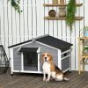 PawHut Wooden Cabin Style Outdoor Dog House with Openable Roof, Removable Bottom, Windows, Curtain, Foot Covers, Gray