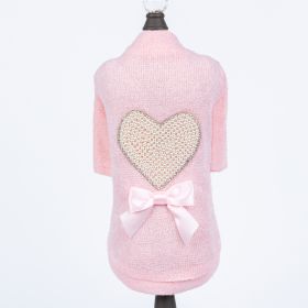 Pearl Heart Dog Sweater (Color: Baby Pink, size: XXS)