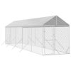 Outdoor Dog Kennel with Roof Silver 6.6'x32.8'x8.2' Galvanized Steel